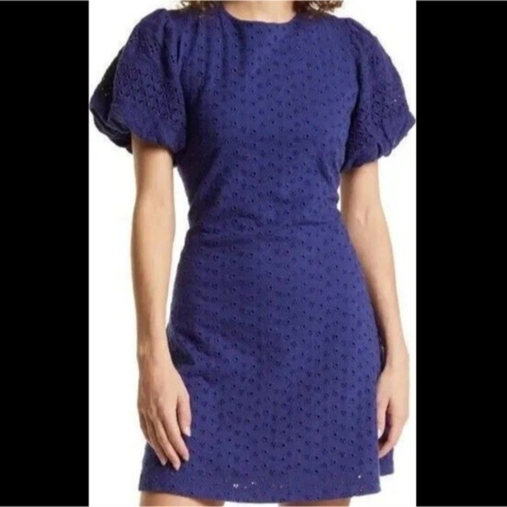 Free People Apricot Rose Eyelet Short‎ Puff Sleeve Mini Dress | Size M